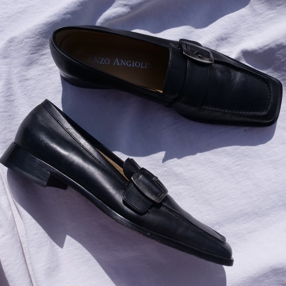 Y2k Enzo Angiolini black leather square toe loafers with buckle - Picture 6 of 8